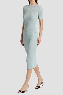 Leset Skirt Large Blake Rib Knit Pencil Midi Off White Minimalist Casual Chic